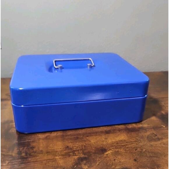Blue Cash Box with Money Tray Storage Safe Lock Box with Key - Picture 6 of 7